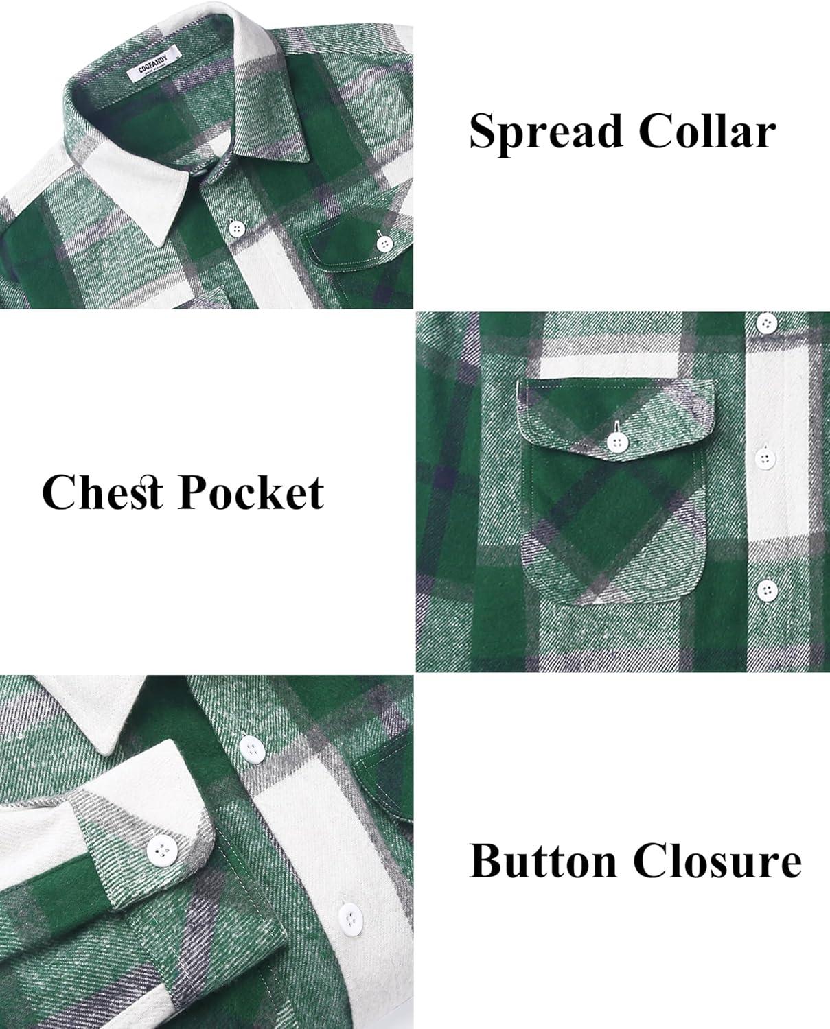 imageCOOFANDY Men Flannel Shirt Casual Button Down Shirt Jacket Long Sleeve Plaid Shirts with PocketsGreen