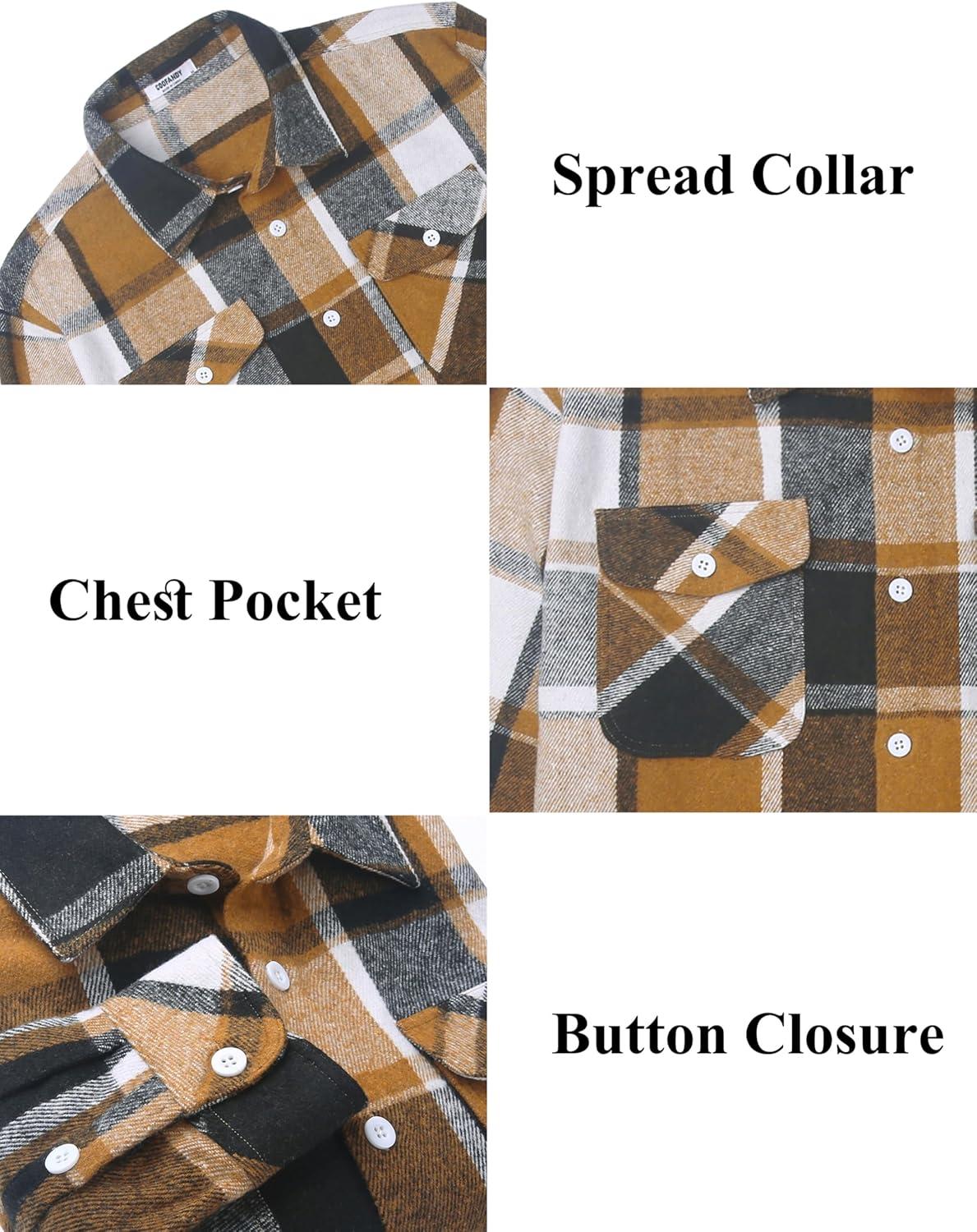 imageCOOFANDY Men Flannel Shirt Casual Button Down Shirt Jacket Long Sleeve Plaid Shirts with PocketsKhaki Gray