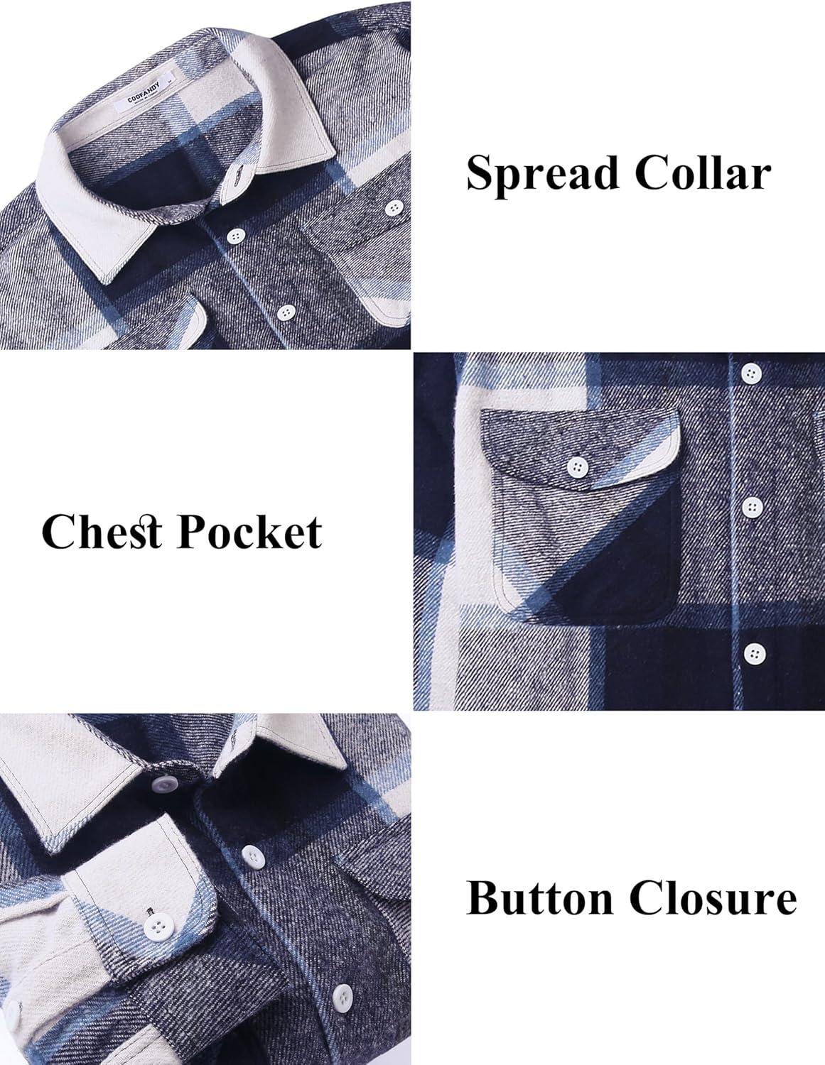 imageCOOFANDY Men Flannel Shirt Casual Button Down Shirt Jacket Long Sleeve Plaid Shirts with PocketsNavy Blue