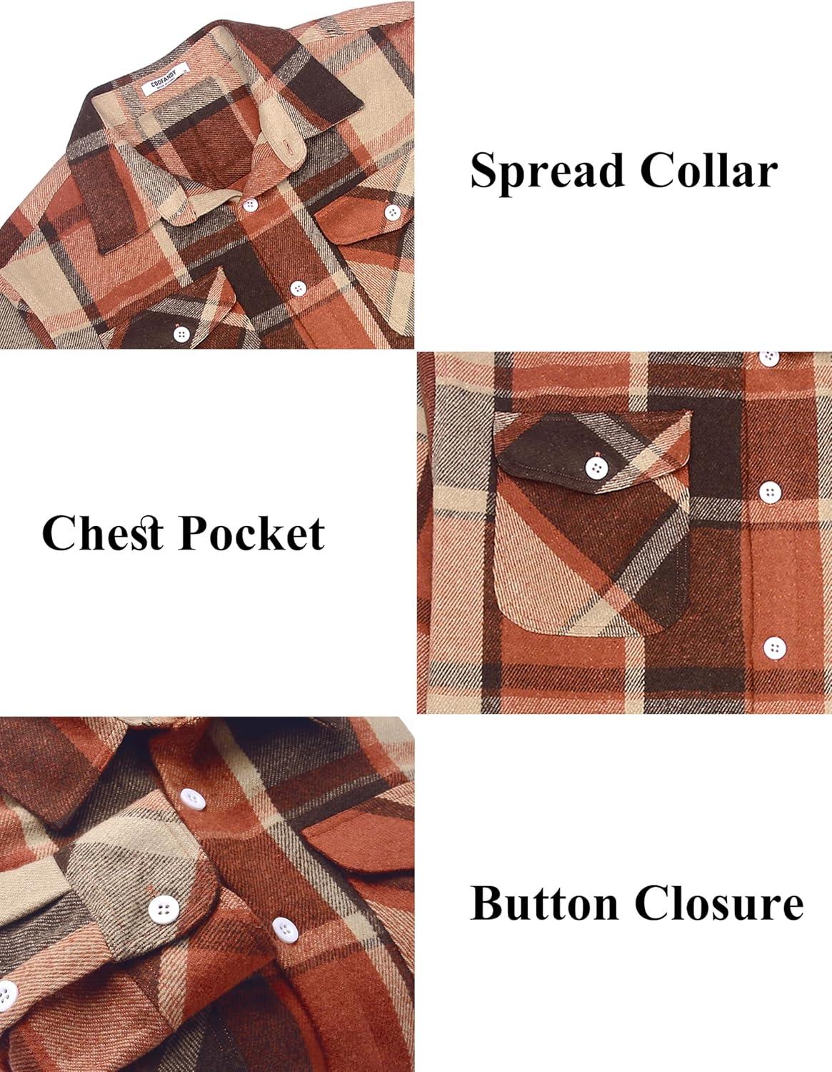 imageCOOFANDY Men Flannel Shirt Casual Button Down Shirt Jacket Long Sleeve Plaid Shirts with PocketsOrange