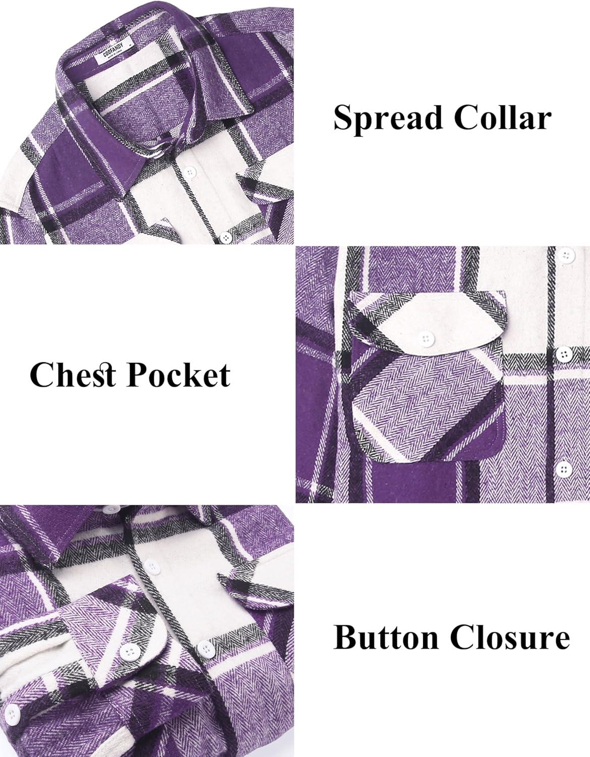 imageCOOFANDY Men Flannel Shirt Casual Button Down Shirt Jacket Long Sleeve Plaid Shirts with PocketsPurple