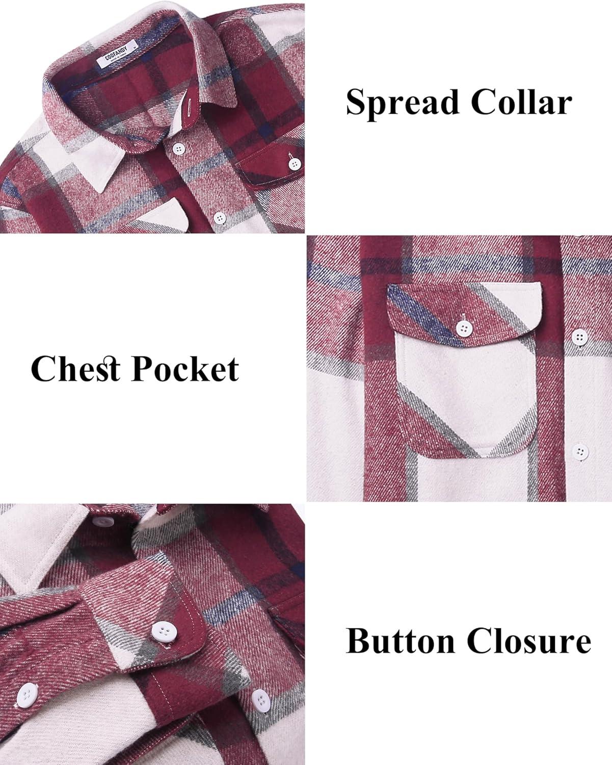 imageCOOFANDY Men Flannel Shirt Casual Button Down Shirt Jacket Long Sleeve Plaid Shirts with PocketsRed