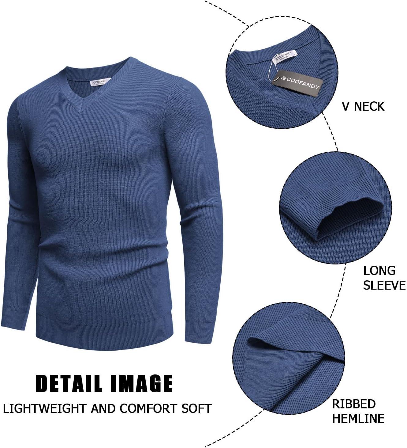 imageCOOFANDY Men V Neck Dress Sweater Knit Long Sleeve Casual Slim Fit Pullover SweaterDeep Blue