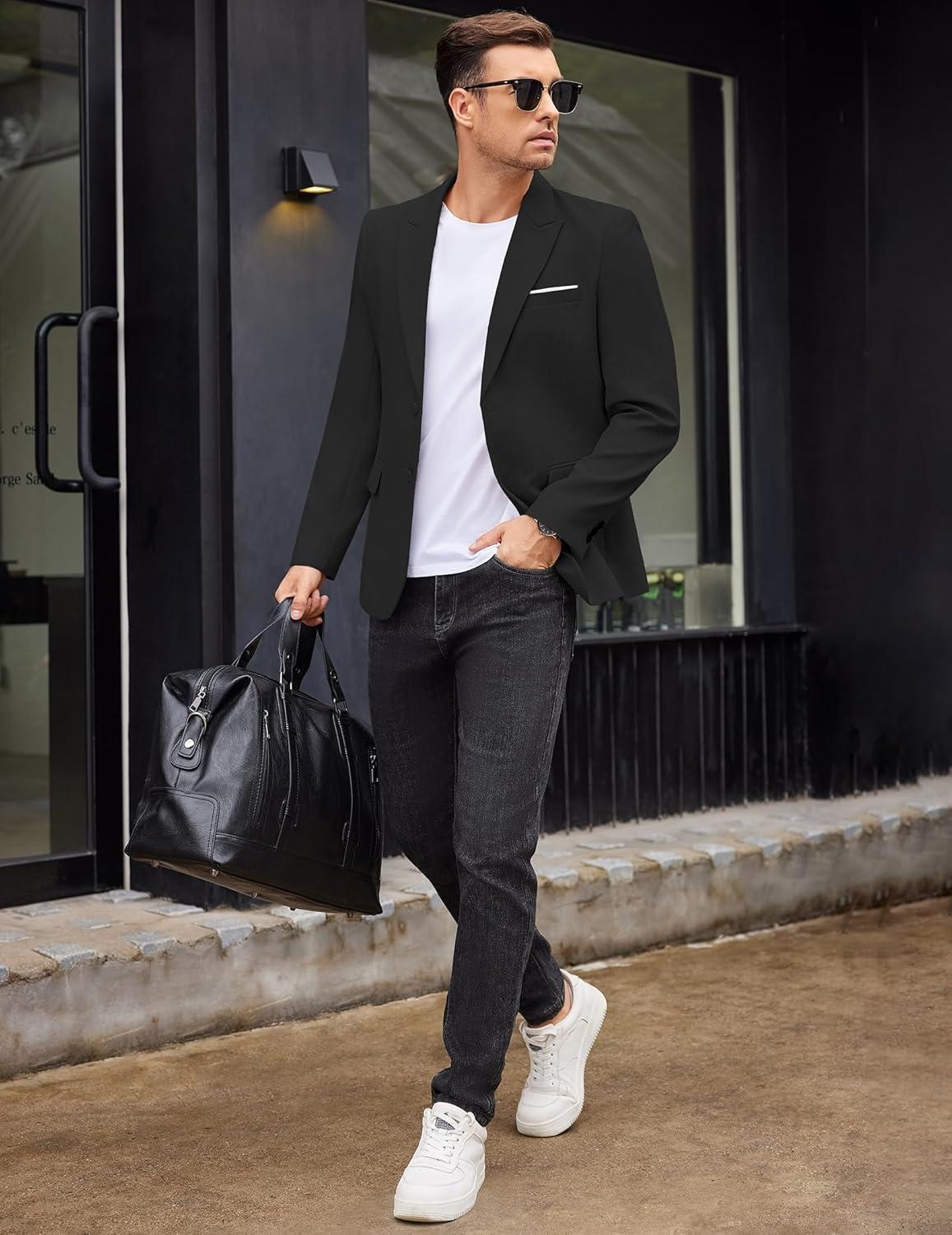imageCOOFANDY Mens Blazer Casual Two Buttons Sport Coat Slim Fit Lightweight Suit JacketsBlack
