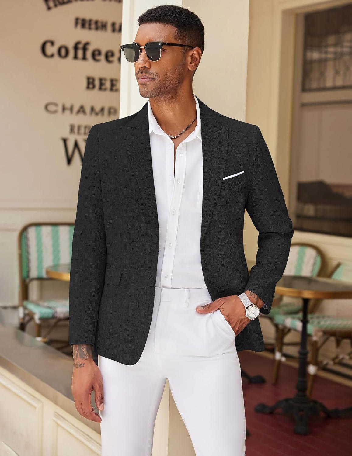 imageCOOFANDY Mens Blazer Casual Two Buttons Sport Coat Slim Fit Lightweight Suit JacketsBlack