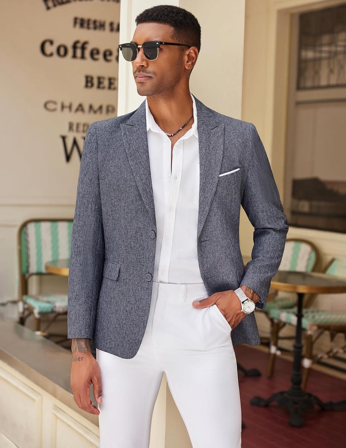 imageCOOFANDY Mens Blazer Casual Two Buttons Sport Coat Slim Fit Lightweight Suit JacketsBlue Purple