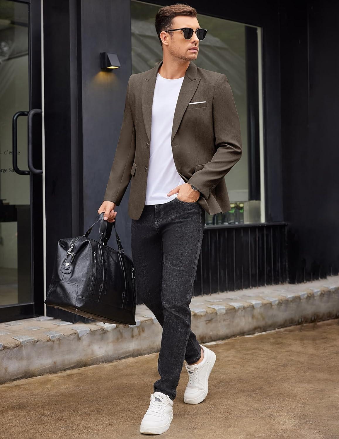 imageCOOFANDY Mens Blazer Casual Two Buttons Sport Coat Slim Fit Lightweight Suit JacketsBrown