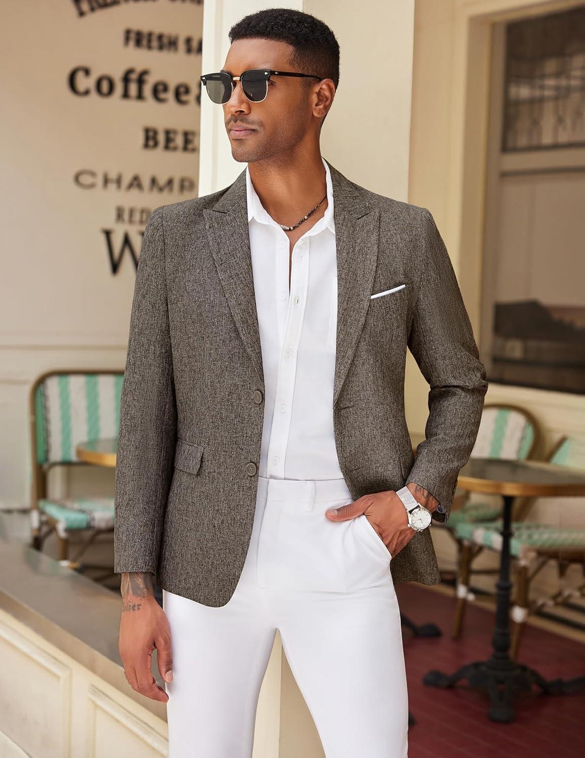 imageCOOFANDY Mens Blazer Casual Two Buttons Sport Coat Slim Fit Lightweight Suit JacketsBrown