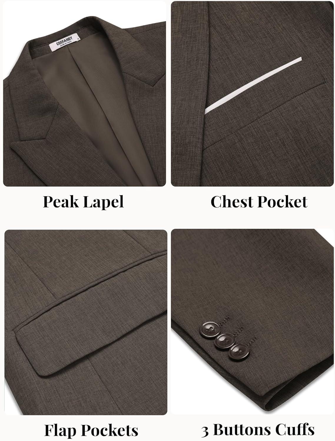 imageCOOFANDY Mens Blazer Casual Two Buttons Sport Coat Slim Fit Lightweight Suit JacketsBrown