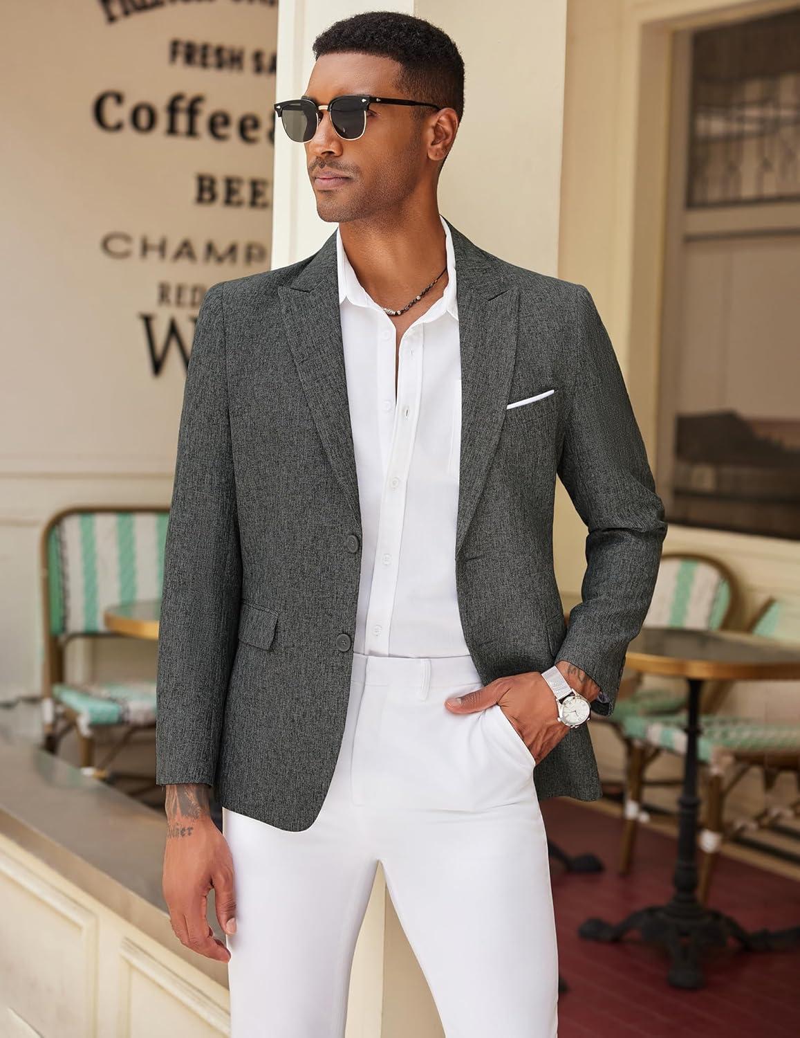 imageCOOFANDY Mens Blazer Casual Two Buttons Sport Coat Slim Fit Lightweight Suit JacketsDark Grey