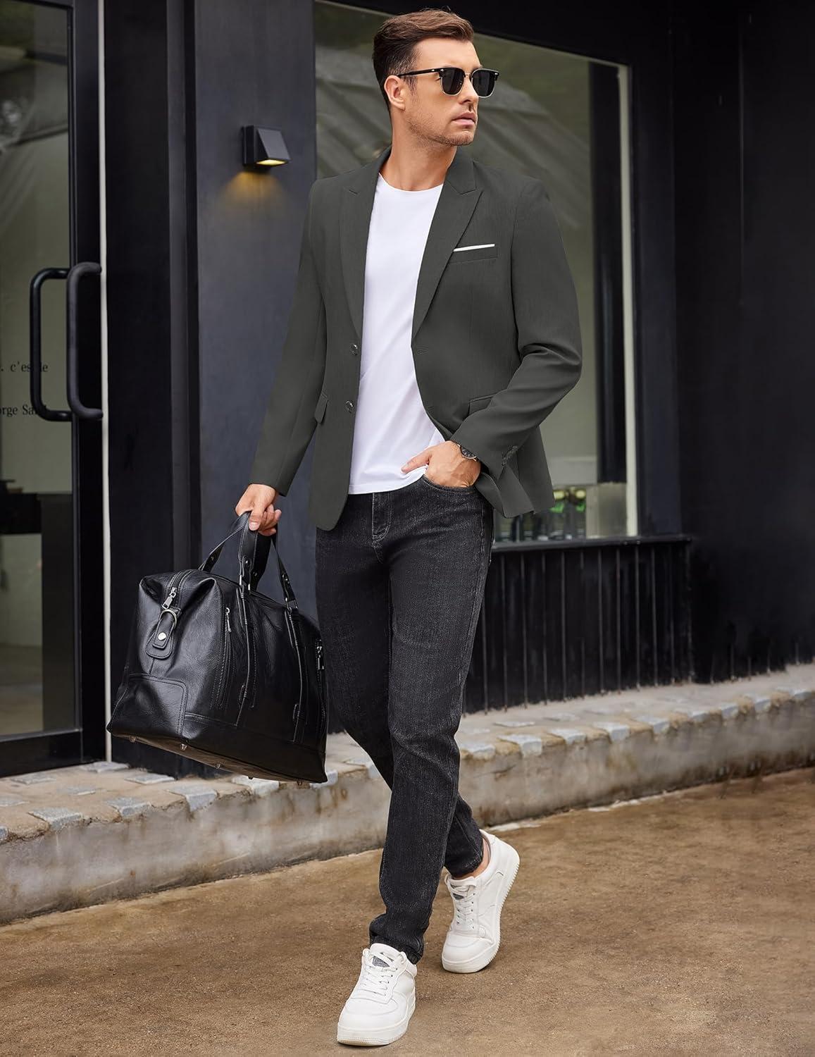 imageCOOFANDY Mens Blazer Casual Two Buttons Sport Coat Slim Fit Lightweight Suit JacketsDark Grey