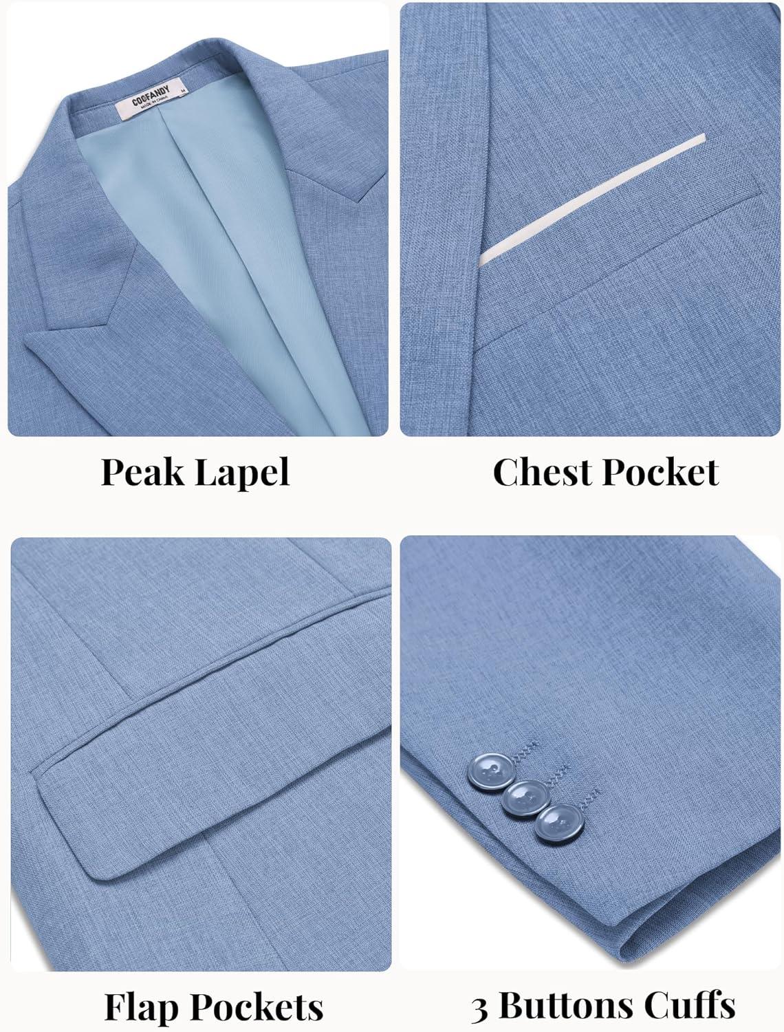 imageCOOFANDY Mens Blazer Casual Two Buttons Sport Coat Slim Fit Lightweight Suit JacketsLight Blue