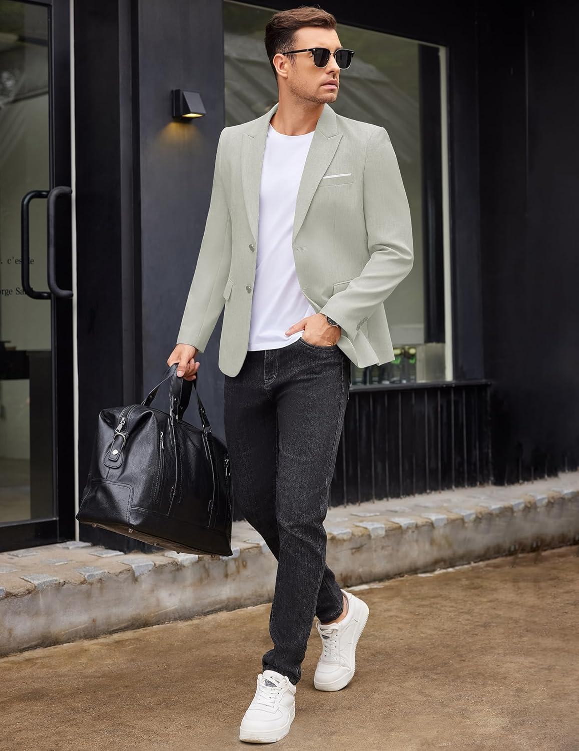 imageCOOFANDY Mens Blazer Casual Two Buttons Sport Coat Slim Fit Lightweight Suit JacketsLight Grey