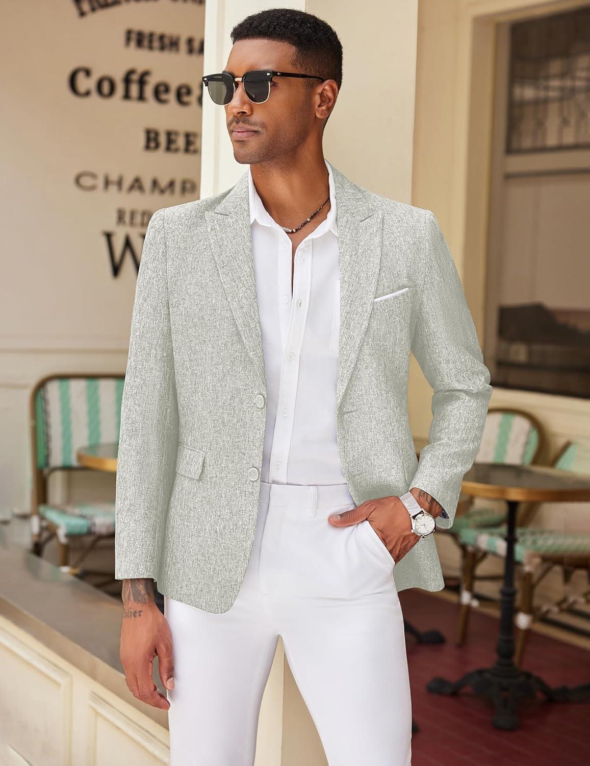 imageCOOFANDY Mens Blazer Casual Two Buttons Sport Coat Slim Fit Lightweight Suit JacketsLight Grey