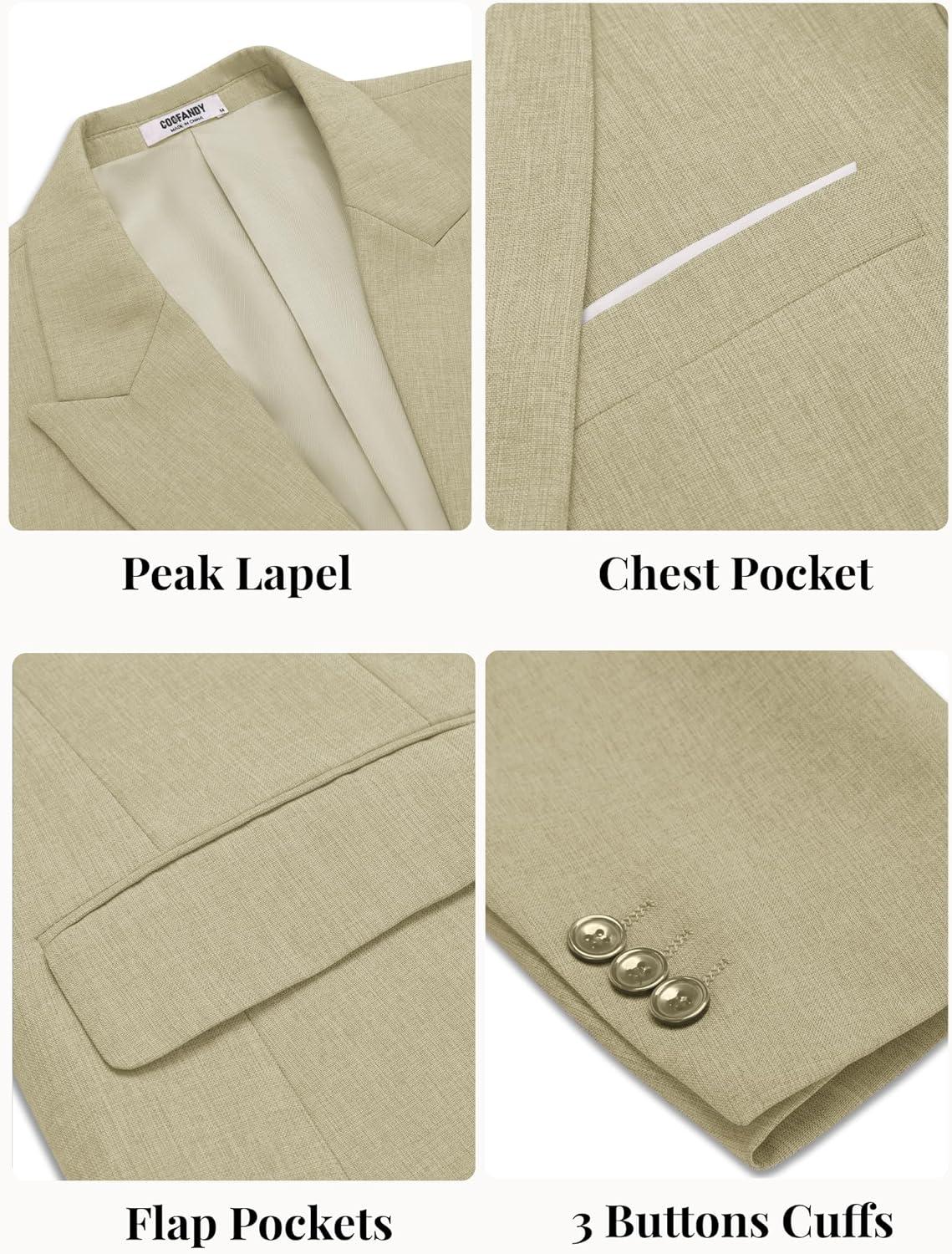 imageCOOFANDY Mens Blazer Casual Two Buttons Sport Coat Slim Fit Lightweight Suit JacketsLight Khaki