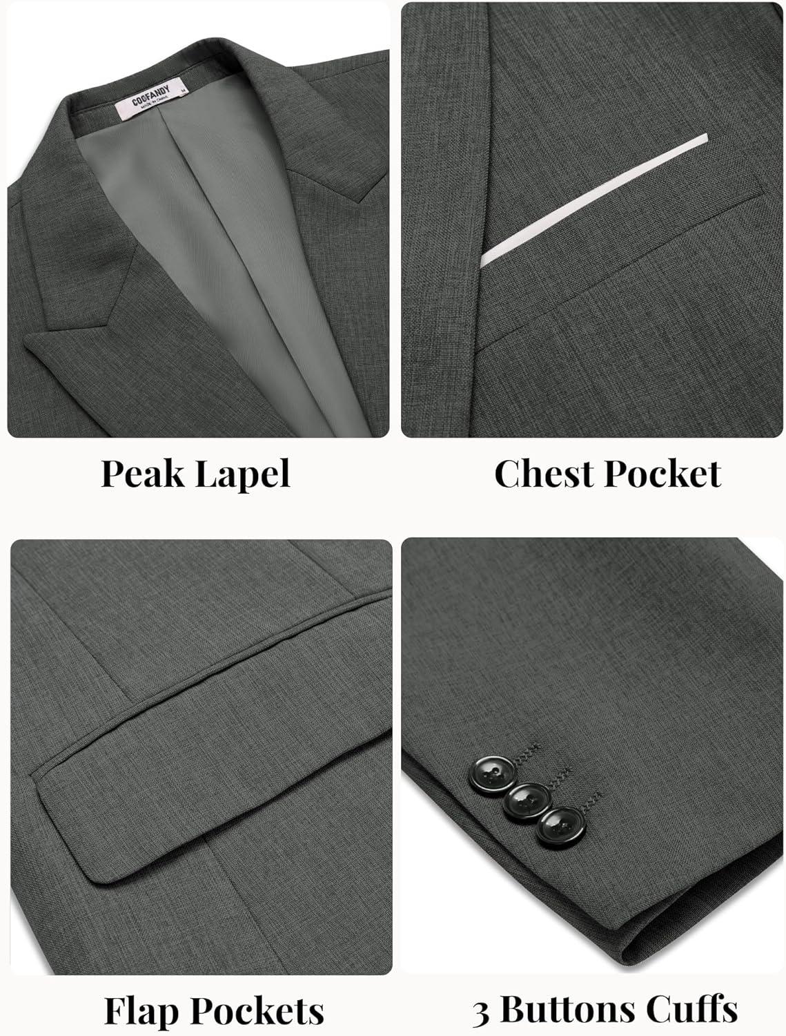 imageCOOFANDY Mens Blazer Casual Two Buttons Sport Coat Slim Fit Lightweight Suit JacketsLinen Grey