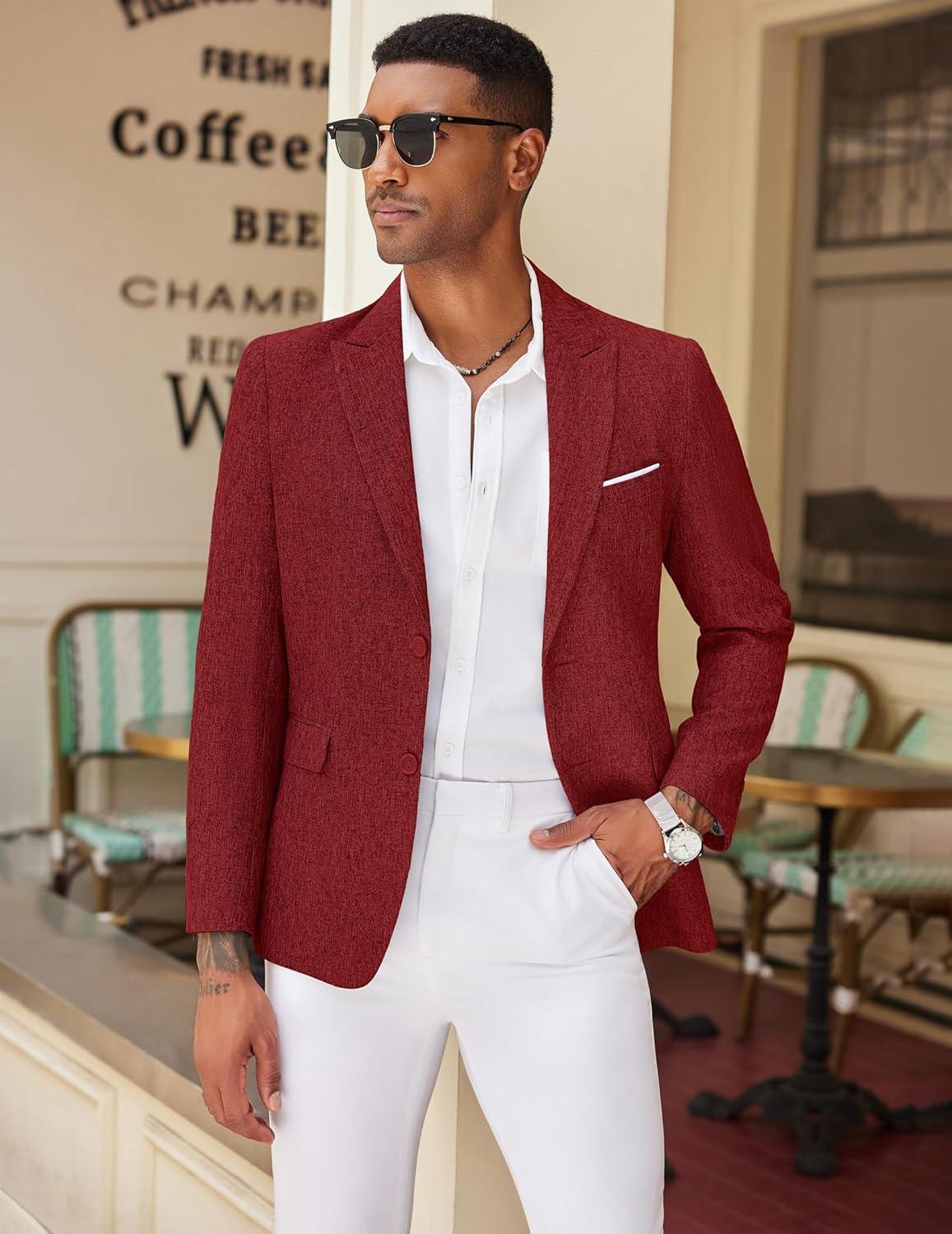 imageCOOFANDY Mens Blazer Casual Two Buttons Sport Coat Slim Fit Lightweight Suit JacketsRed