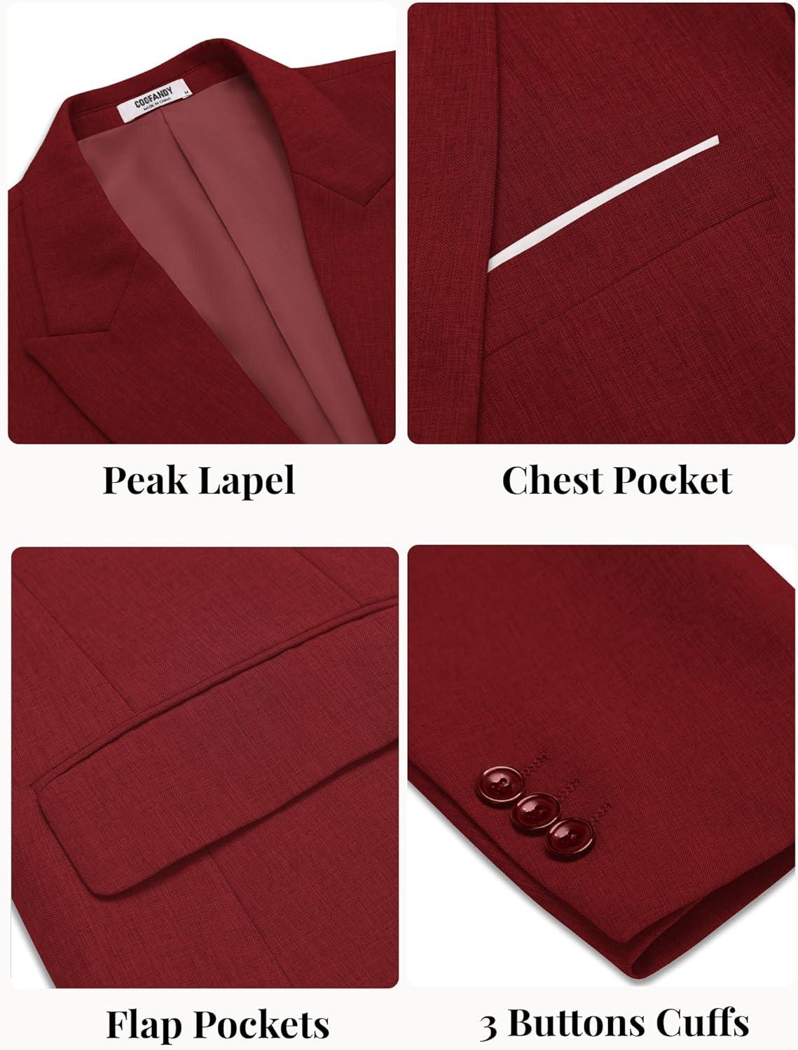 imageCOOFANDY Mens Blazer Casual Two Buttons Sport Coat Slim Fit Lightweight Suit JacketsRed