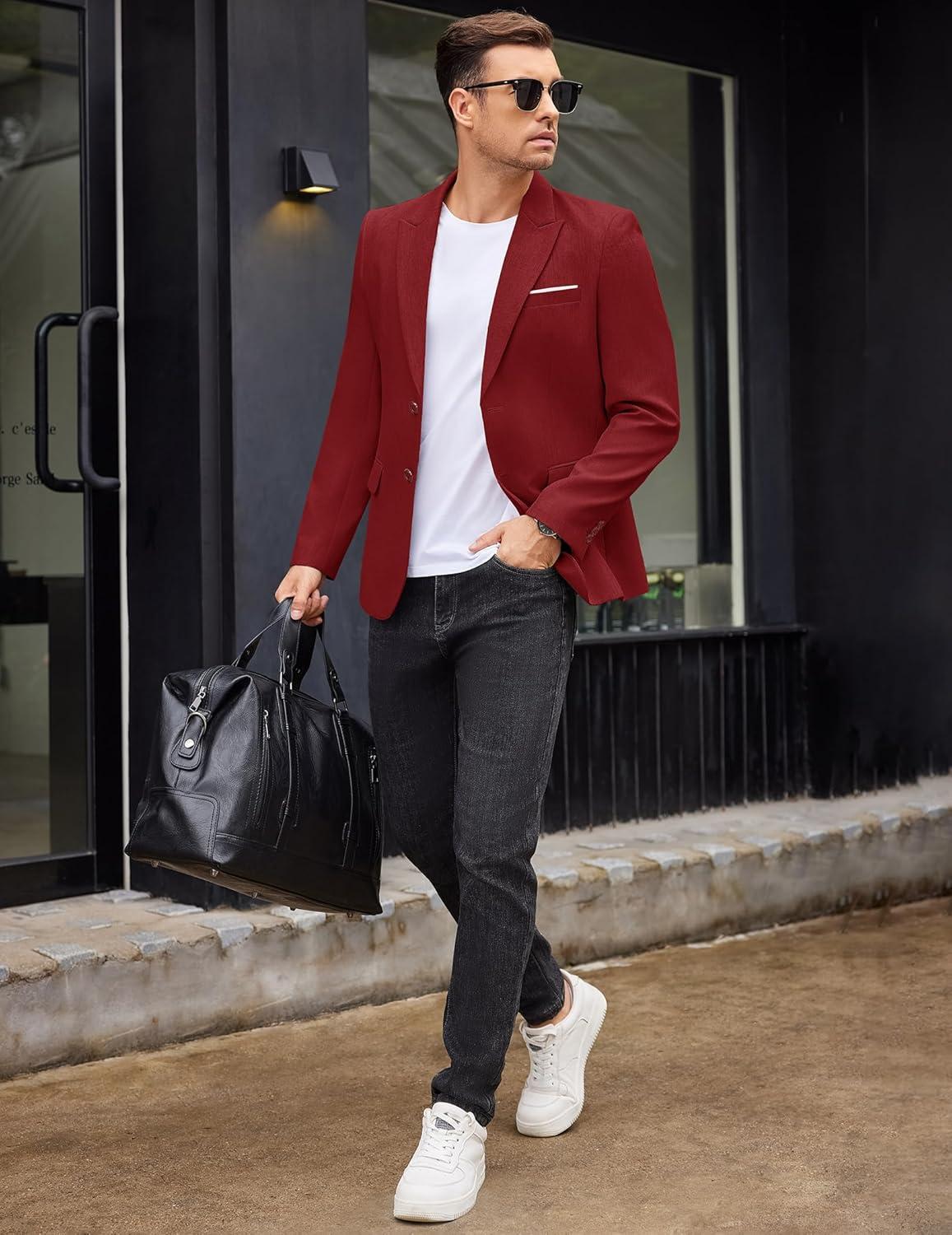 imageCOOFANDY Mens Blazer Casual Two Buttons Sport Coat Slim Fit Lightweight Suit JacketsRed