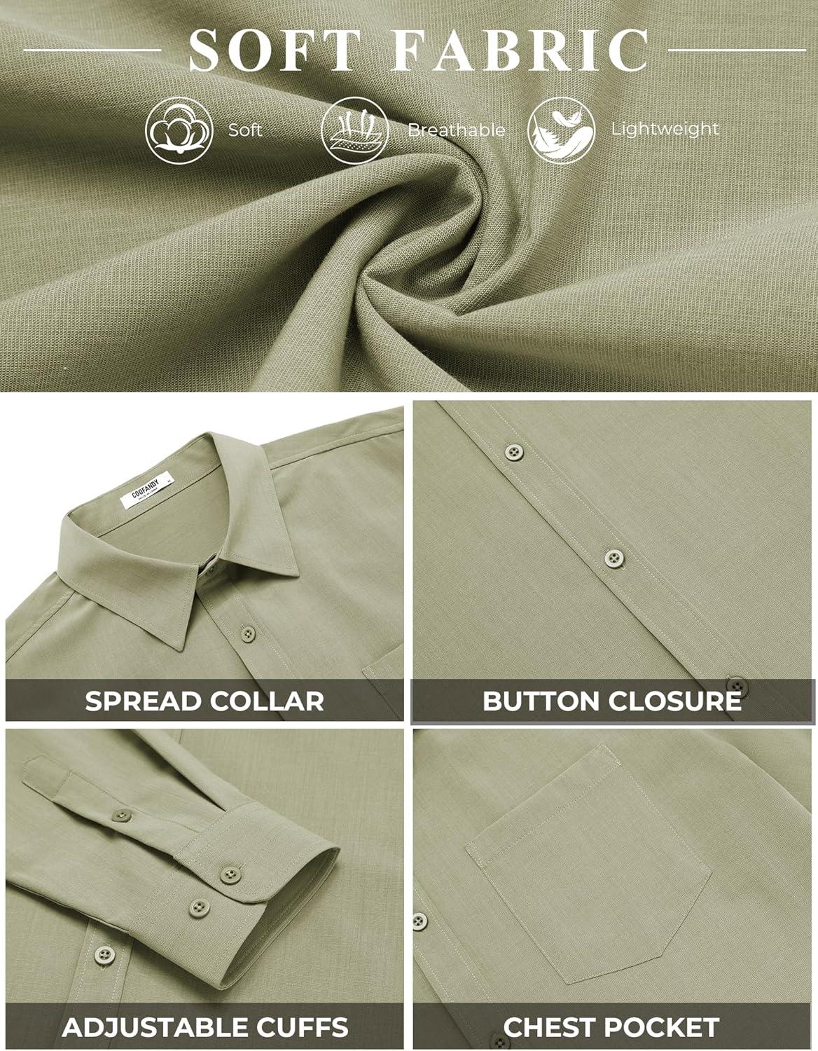 imageCOOFANDY Mens Button Down Shirt Casual Untucked Shirts Long Sleeve Dress Shirt with PocketArmy Green
