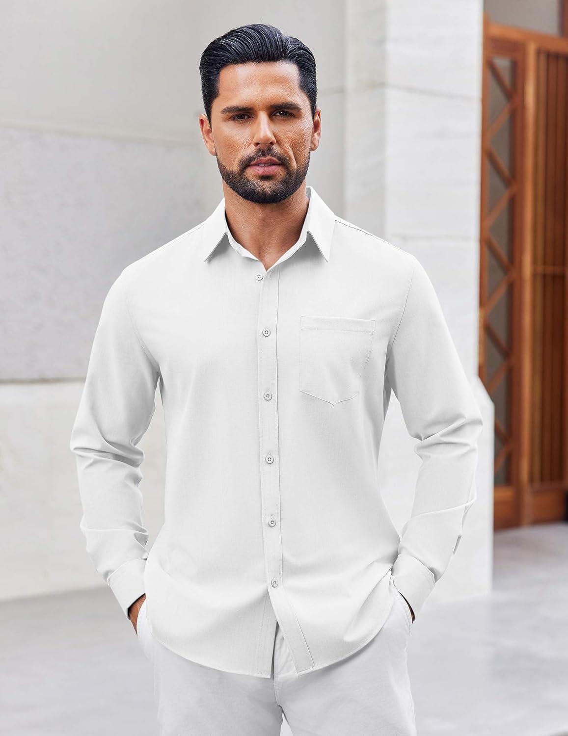 imageCOOFANDY Mens Button Down Shirt Casual Untucked Shirts Long Sleeve Dress Shirt with PocketWhite