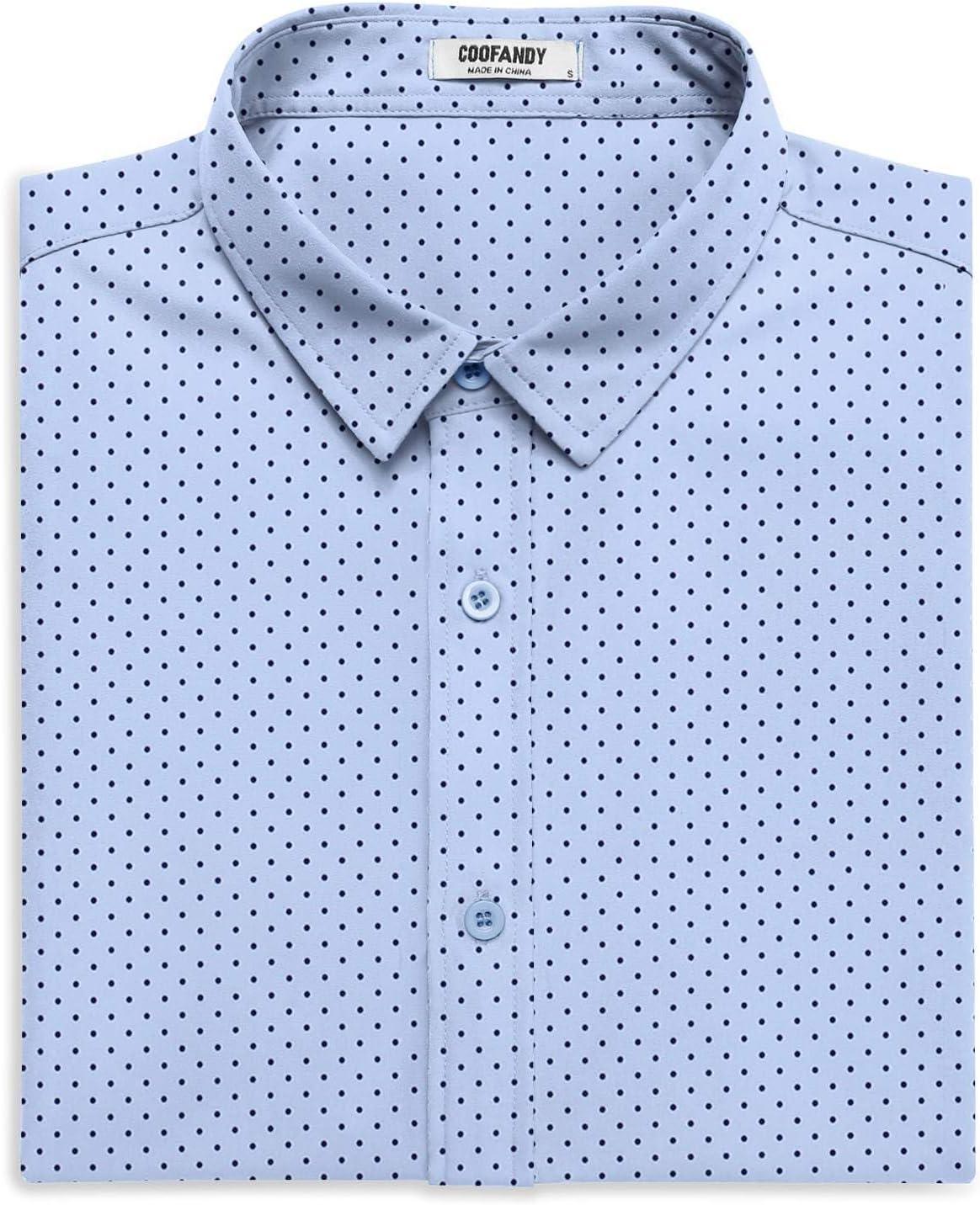 imageCOOFANDY Mens Button Down Shirt Short Sleeve Casual Shirt for Men Summer Business Casual Dress ShirtBlack Dotblue