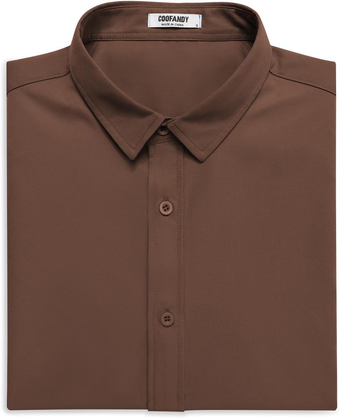 imageCOOFANDY Mens Button Down Shirt Short Sleeve Casual Shirt for Men Summer Business Casual Dress ShirtBrown
