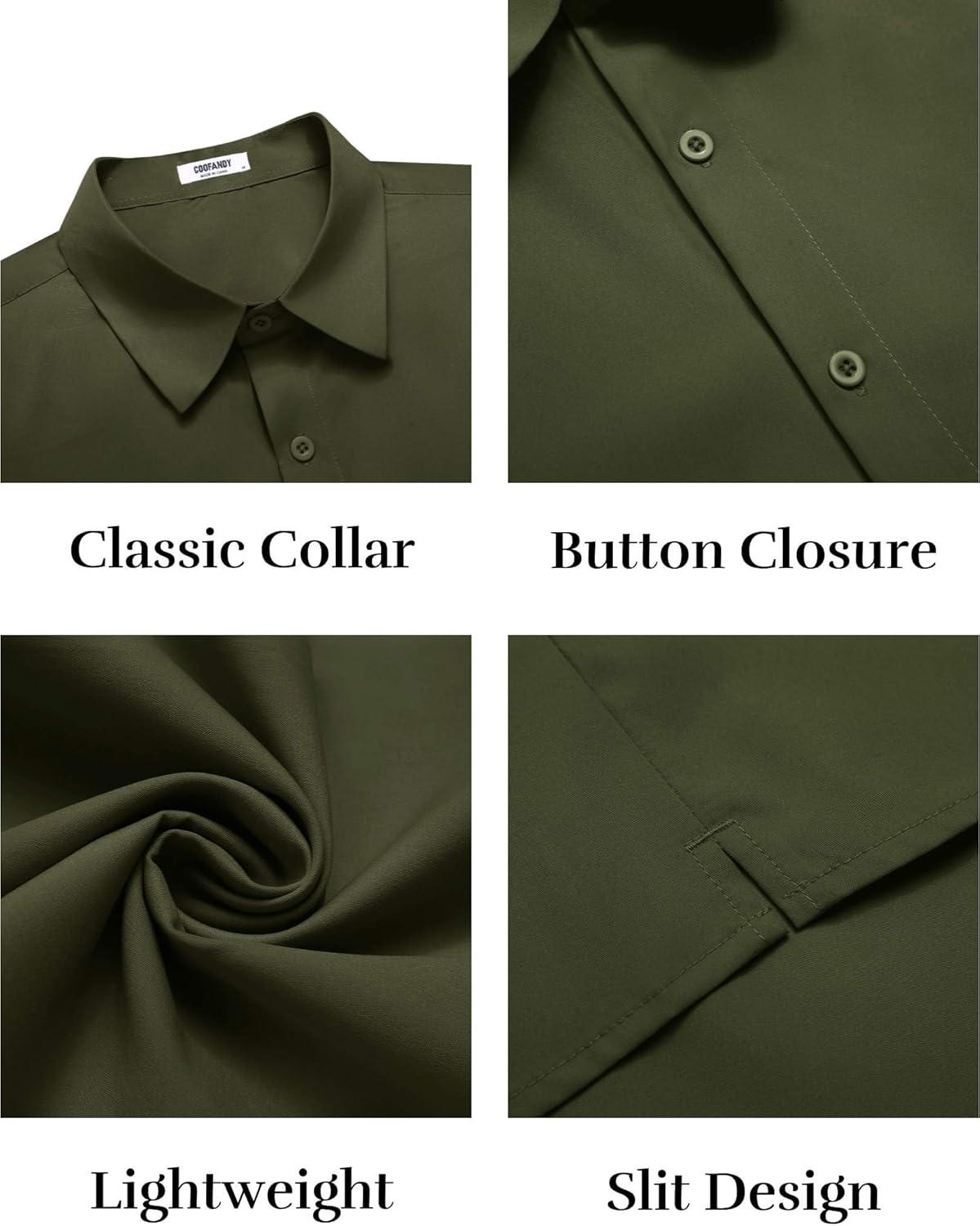 imageCOOFANDY Mens Button Down Shirts Short Sleeve Casual Shirt Summer Untucked Dress ShirtsArmy Green