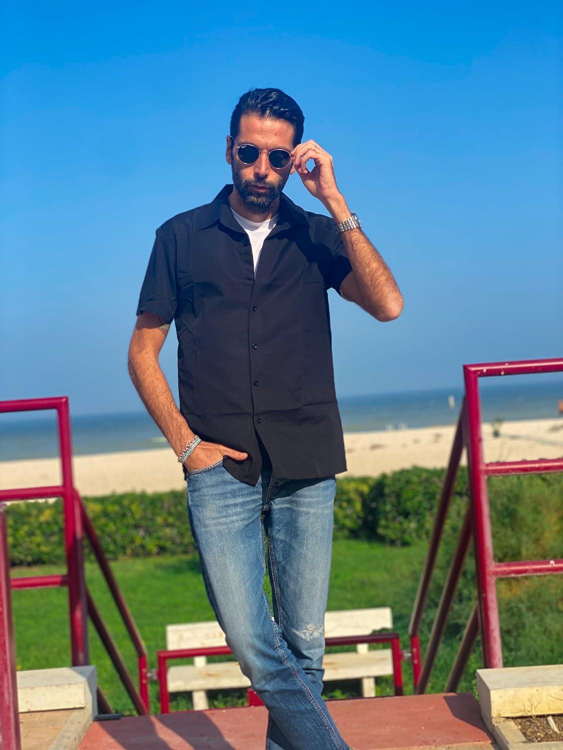 imageCOOFANDY Mens Button Down Shirts Short Sleeve Casual Shirt Summer Untucked Dress ShirtsBlack