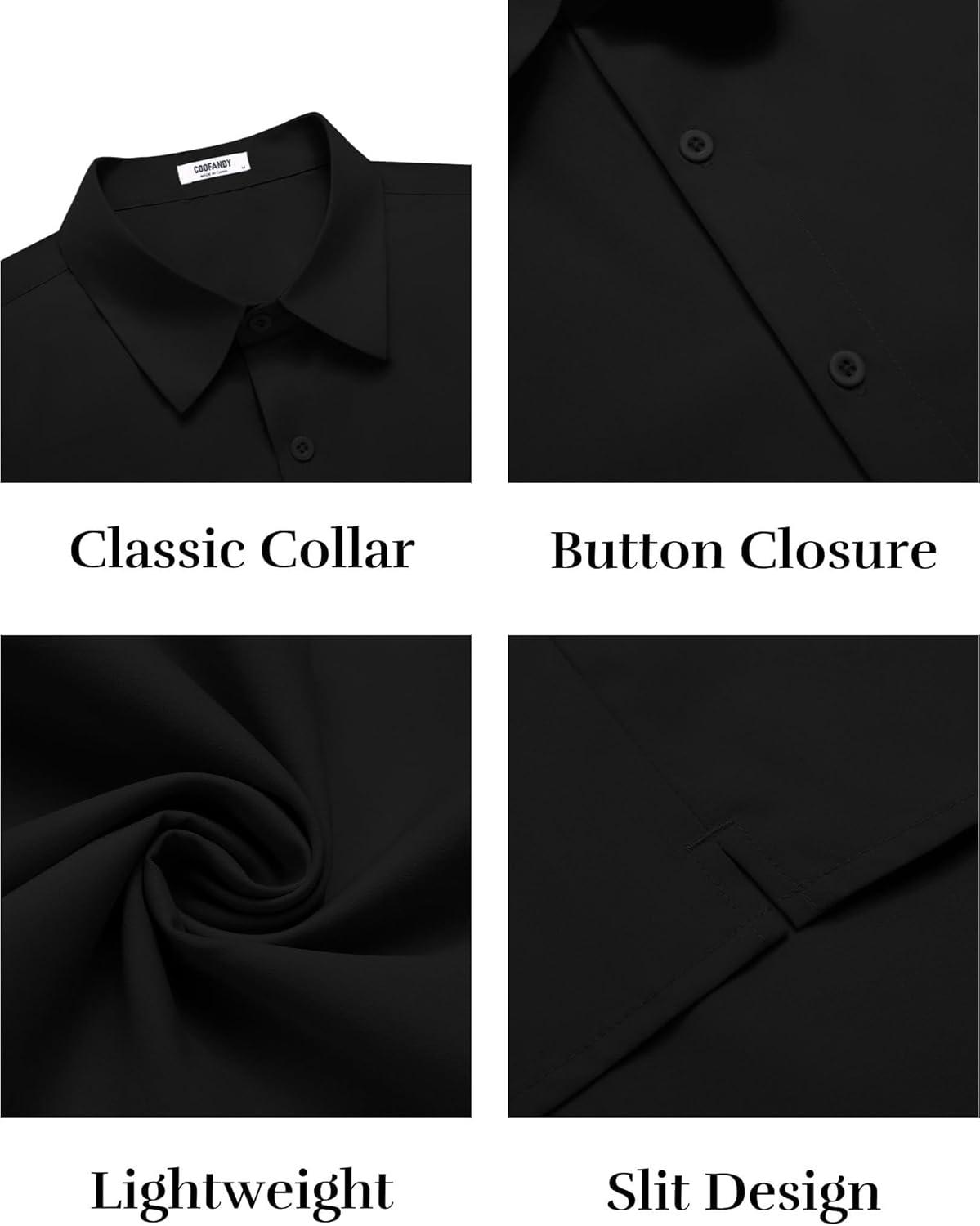 imageCOOFANDY Mens Button Down Shirts Short Sleeve Casual Shirt Summer Untucked Dress ShirtsBlack