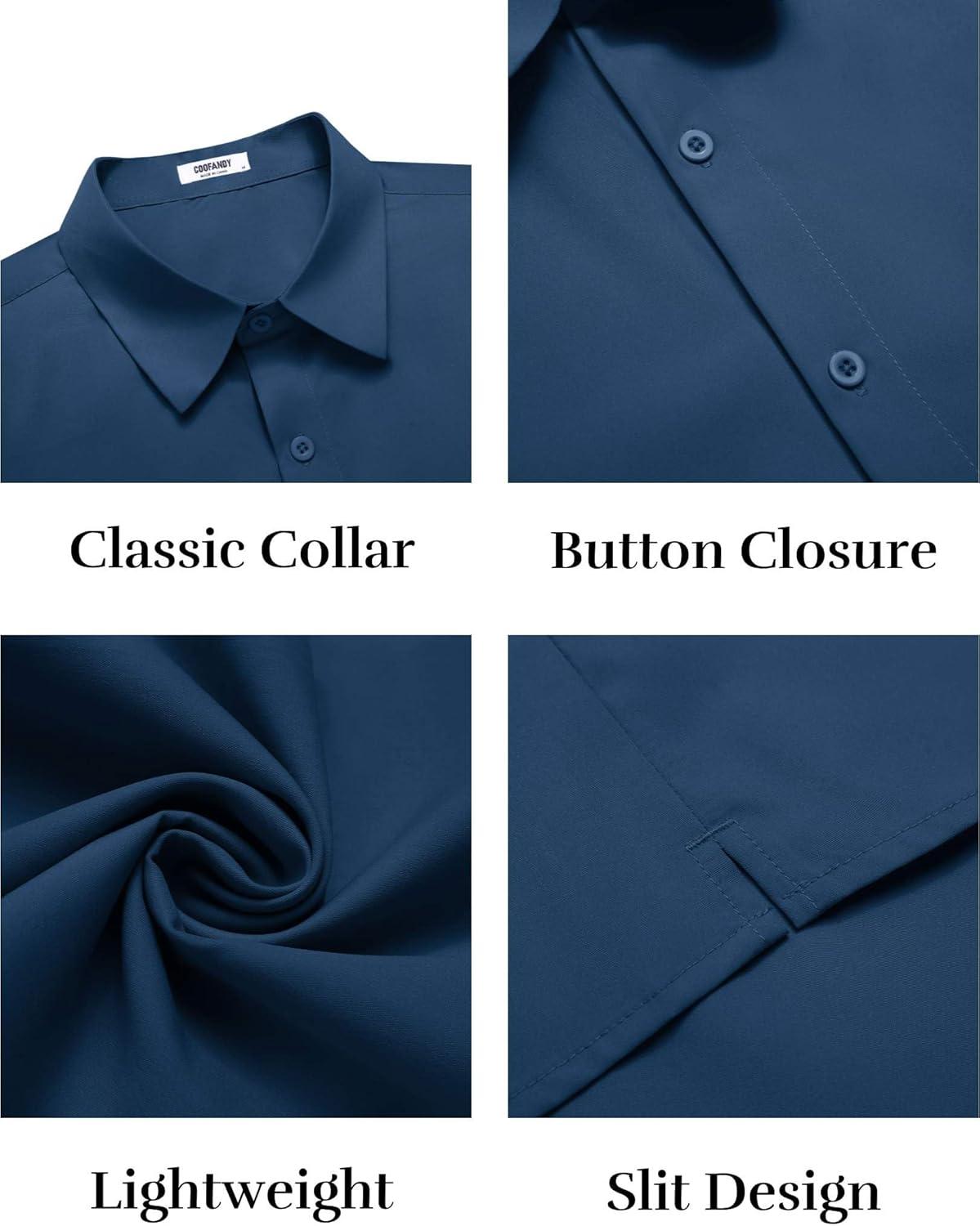 imageCOOFANDY Mens Button Down Shirts Short Sleeve Casual Shirt Summer Untucked Dress ShirtsBlue