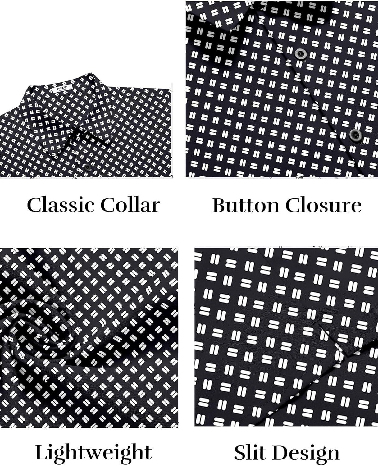 imageCOOFANDY Mens Button Down Shirts Short Sleeve Casual Shirt Summer Untucked Dress ShirtsGeometric Black