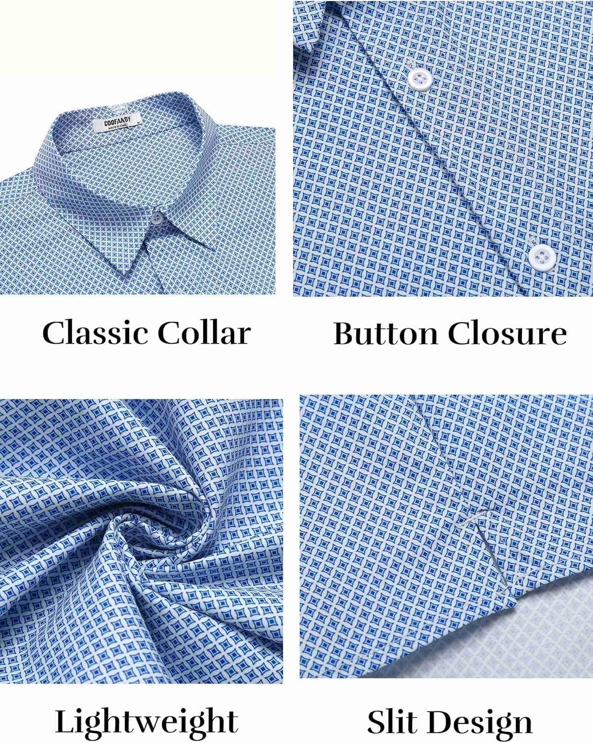 imageCOOFANDY Mens Button Down Shirts Short Sleeve Casual Shirt Summer Untucked Dress ShirtsGeometric Blue