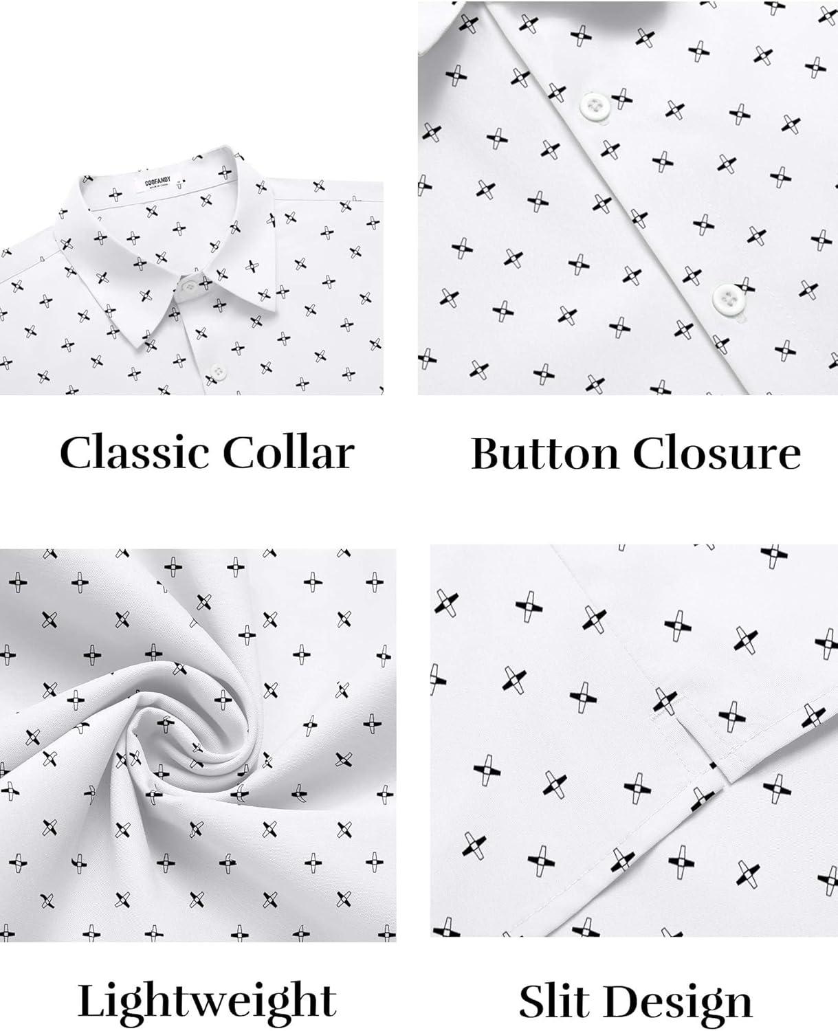 imageCOOFANDY Mens Button Down Shirts Short Sleeve Casual Shirt Summer Untucked Dress ShirtsGeometric White