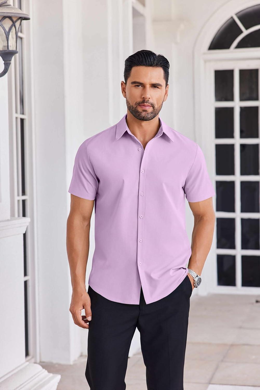 imageCOOFANDY Mens Button Down Shirts Short Sleeve Casual Shirt Summer Untucked Dress ShirtsLavender