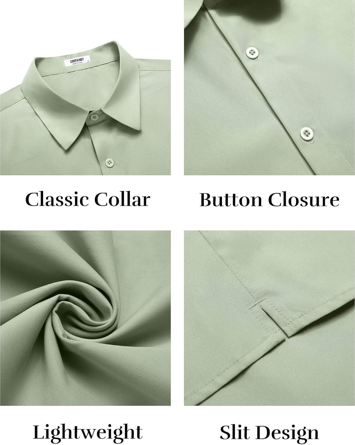 imageCOOFANDY Mens Button Down Shirts Short Sleeve Casual Shirt Summer Untucked Dress ShirtsLight Green