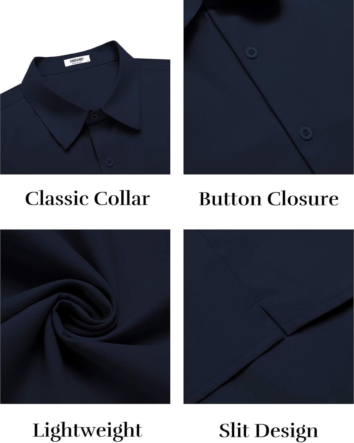 imageCOOFANDY Mens Button Down Shirts Short Sleeve Casual Shirt Summer Untucked Dress ShirtsNavy Blue