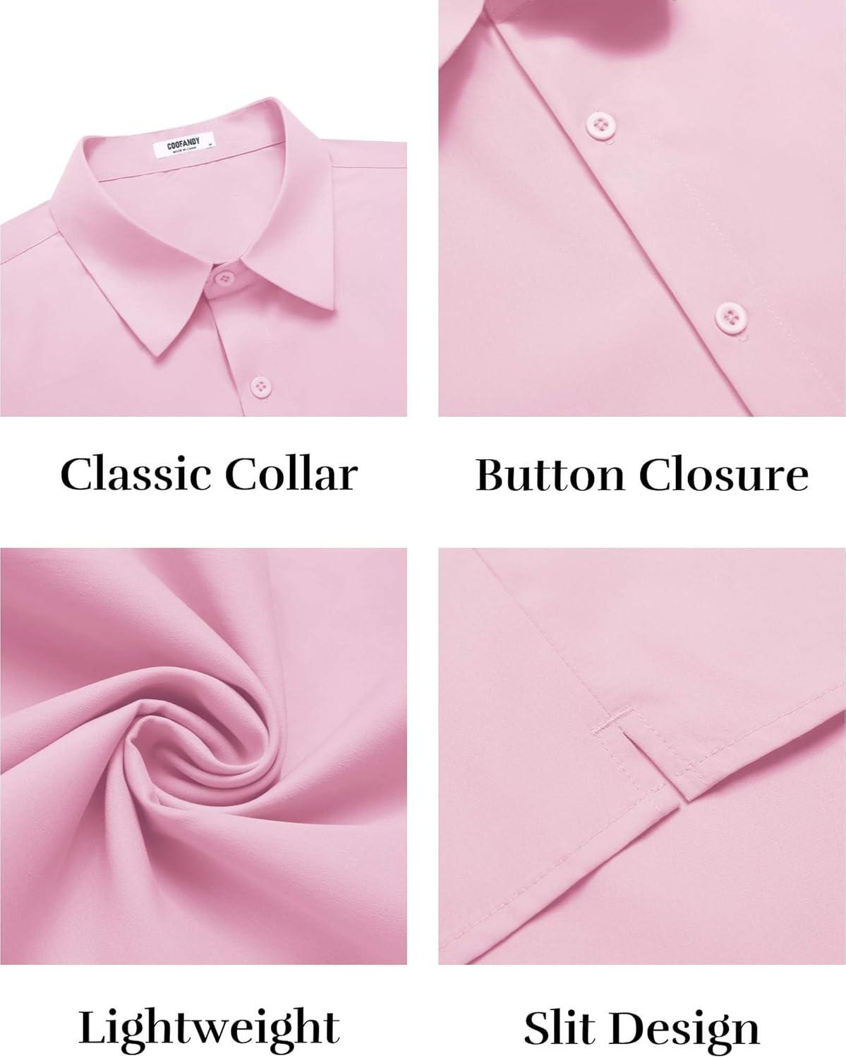 imageCOOFANDY Mens Button Down Shirts Short Sleeve Casual Shirt Summer Untucked Dress ShirtsPink