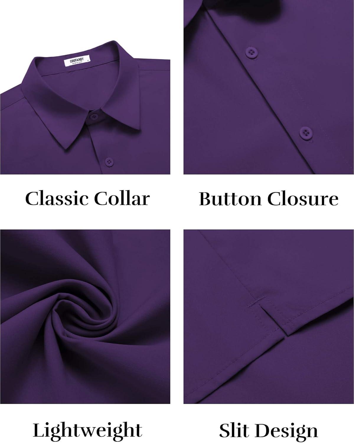 imageCOOFANDY Mens Button Down Shirts Short Sleeve Casual Shirt Summer Untucked Dress ShirtsPurple