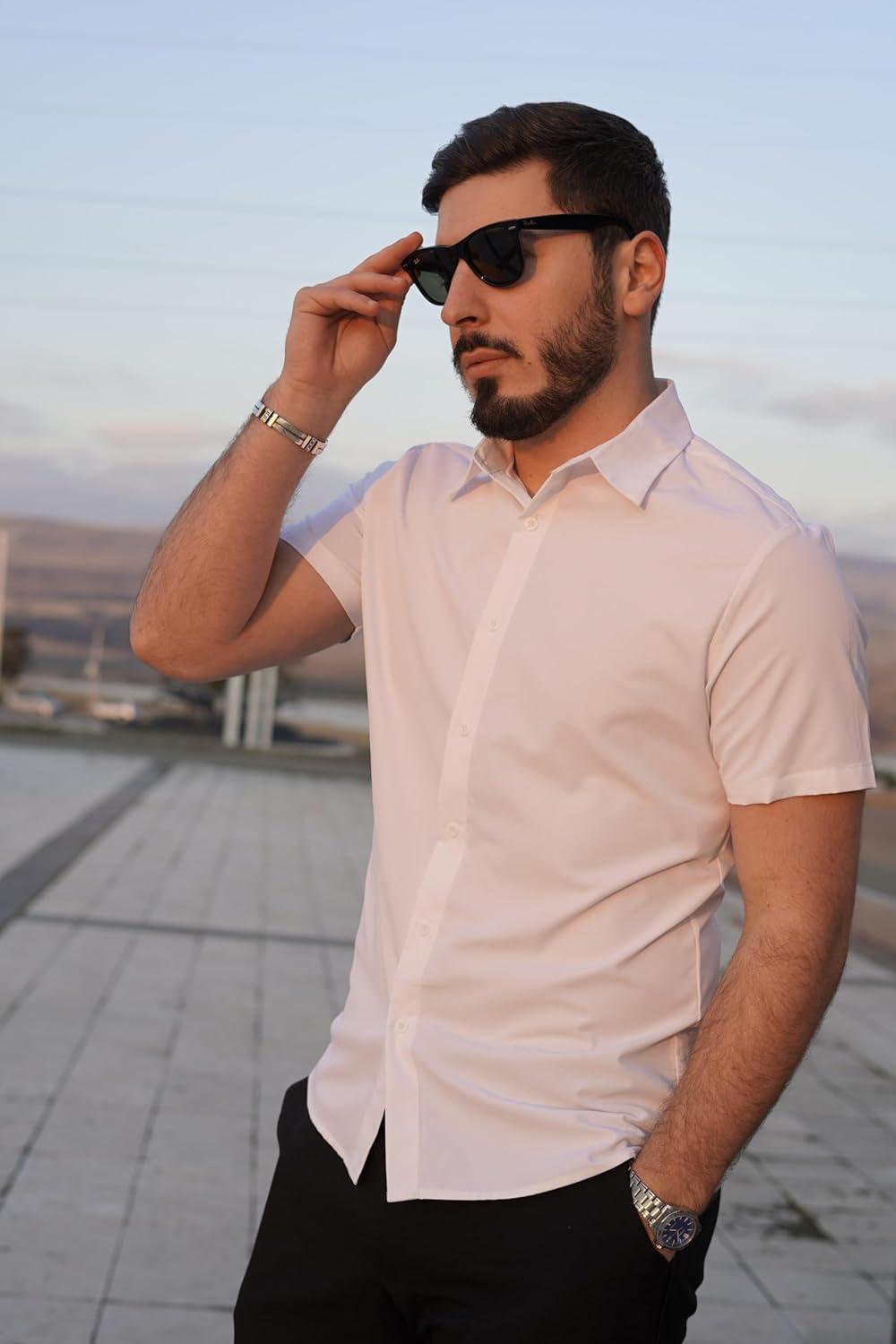 imageCOOFANDY Mens Button Down Shirts Short Sleeve Casual Shirt Summer Untucked Dress ShirtsWhite