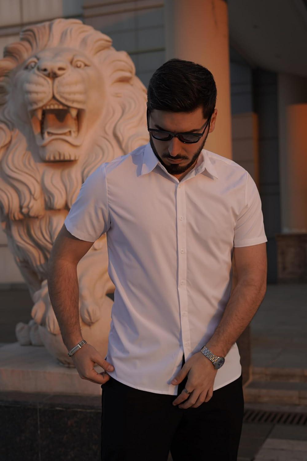 imageCOOFANDY Mens Button Down Shirts Short Sleeve Casual Shirt Summer Untucked Dress ShirtsWhite