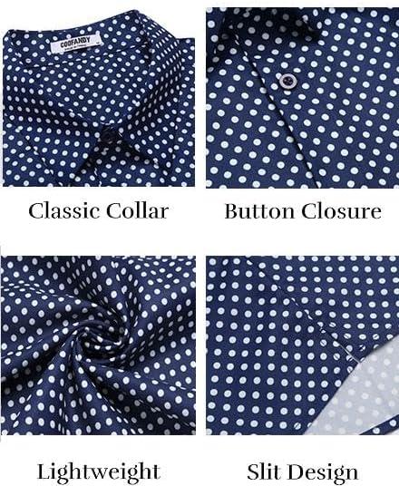imageCOOFANDY Mens Button Down Shirts Short Sleeve Casual Shirt Summer Untucked Dress ShirtsWhite Dotnavy Blue