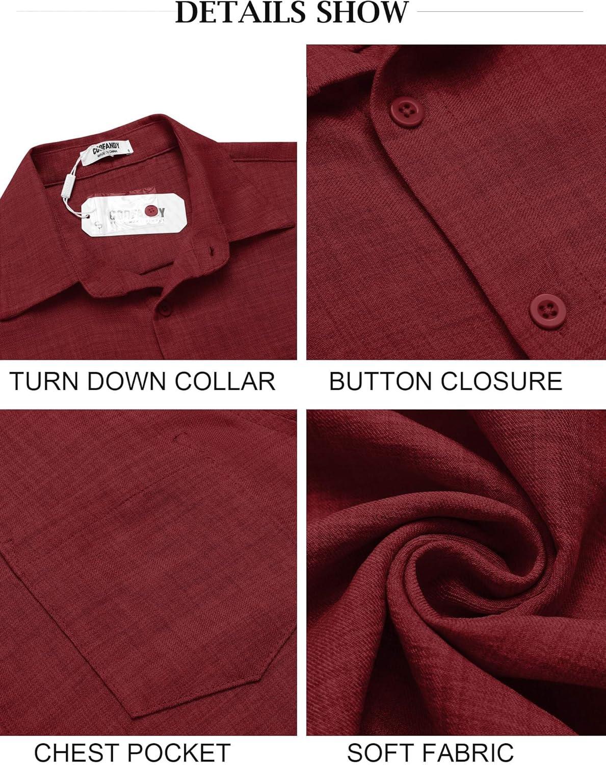 imageCOOFANDY Mens Button Down Short Sleeve Shirt Casual Shirts Summer Beach Textured Shirts with PocketBurgundy