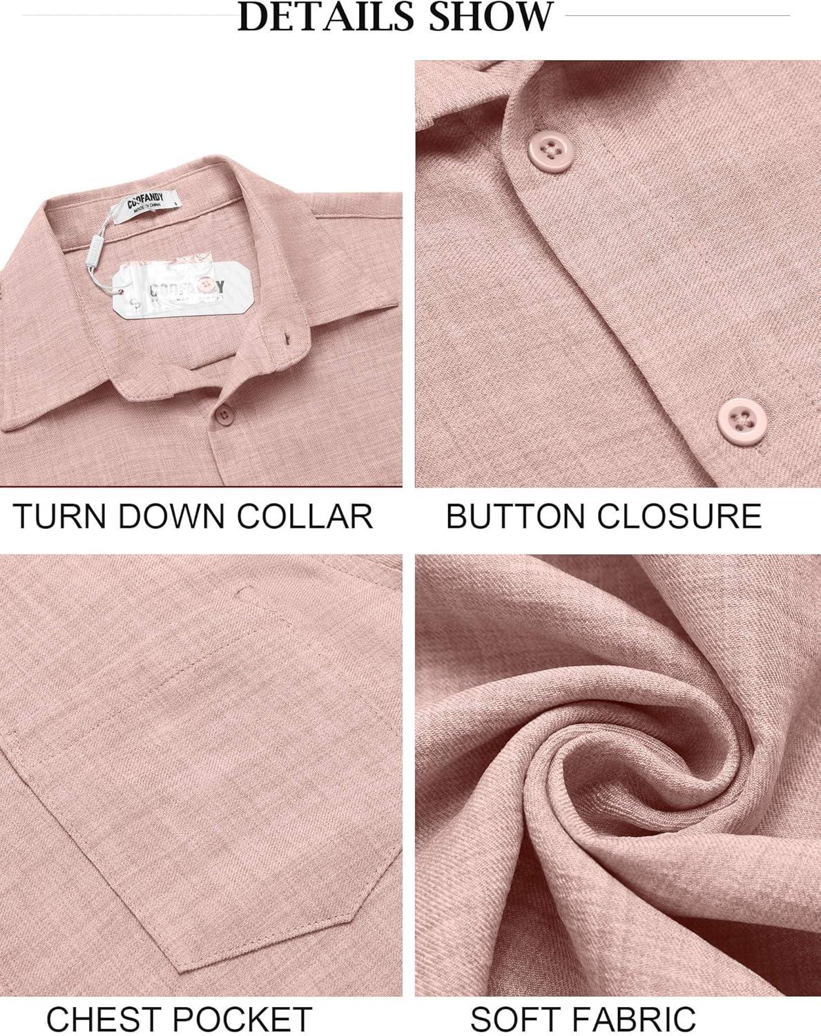 imageCOOFANDY Mens Button Down Short Sleeve Shirt Casual Shirts Summer Beach Textured Shirts with PocketChampagne Pink