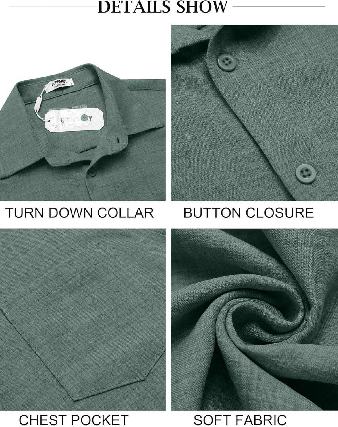 imageCOOFANDY Mens Button Down Short Sleeve Shirt Casual Shirts Summer Beach Textured Shirts with PocketGrey Green