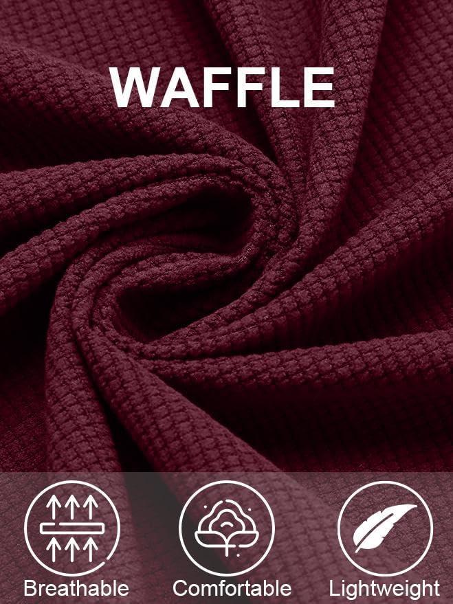 imageCOOFANDY Mens Button Down Waffle Shirt Jacket Casual Long Sleeve Shacket Lightweight Overshirts with Flap PocketsDeep Red