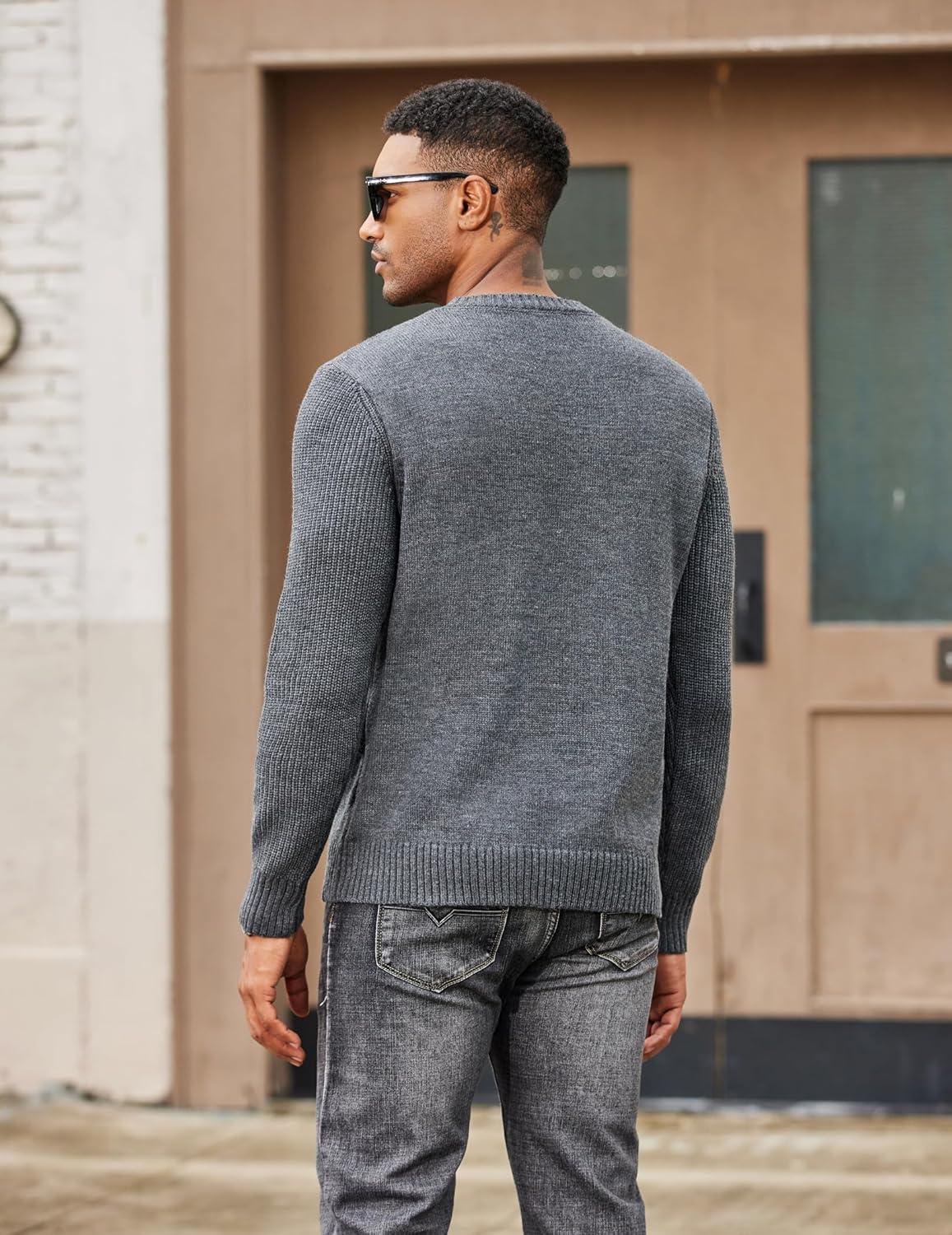 imageCOOFANDY Mens Cable Knit Sweater Casual Long Leeve Crewneck Pullover Sweaters Twist Textured Fisherman SweaterDark Grey