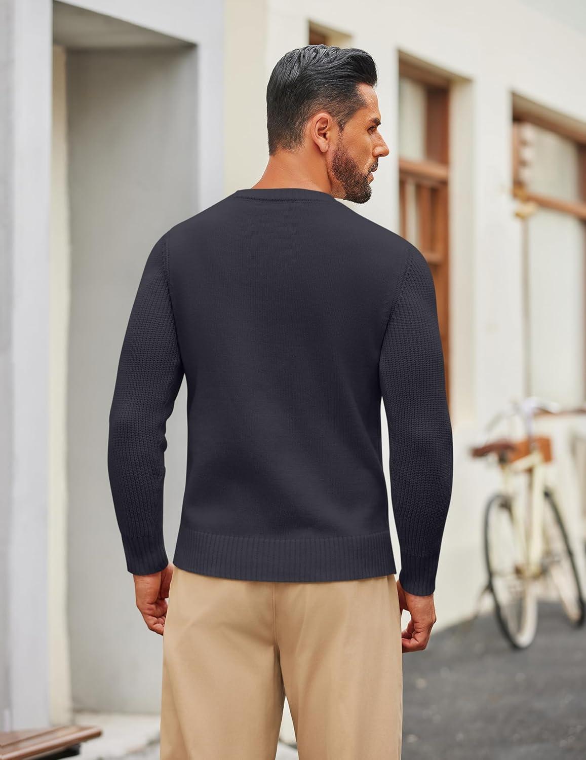imageCOOFANDY Mens Cable Knit Sweater Casual Long Leeve Crewneck Pullover Sweaters Twist Textured Fisherman SweaterNavy Blue