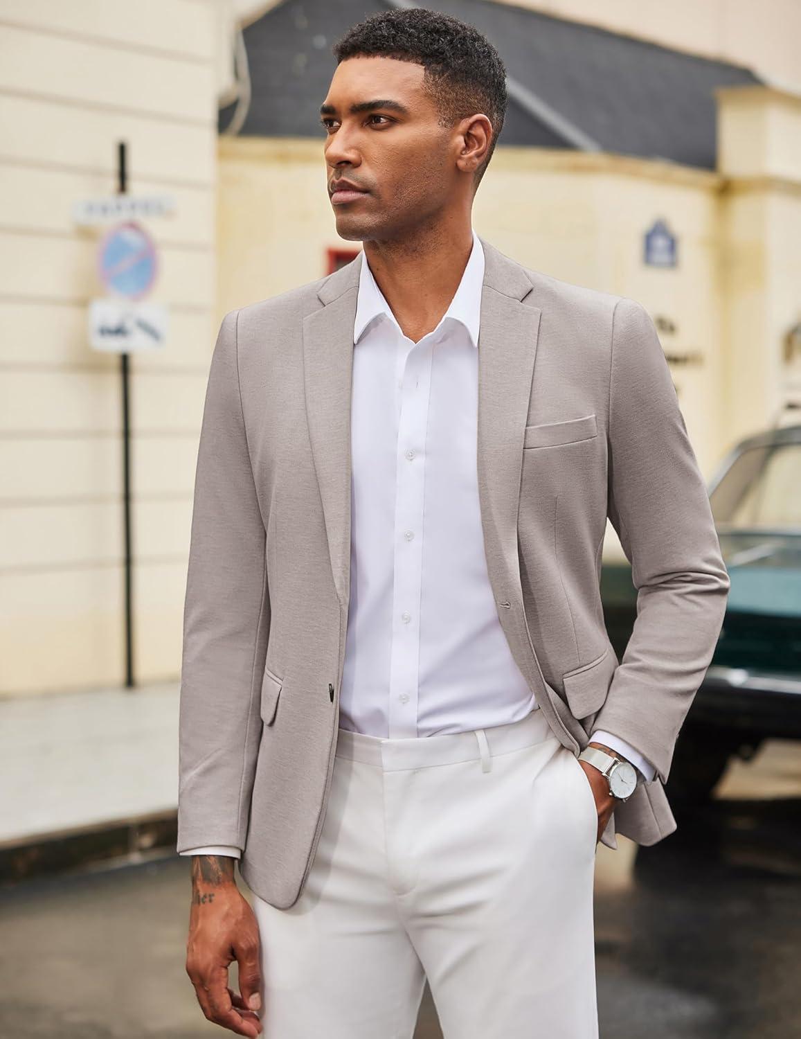 imageCOOFANDY Mens Casual Blazer Knit Sport Coat Lightweight Two Button Suit JacketCoffee