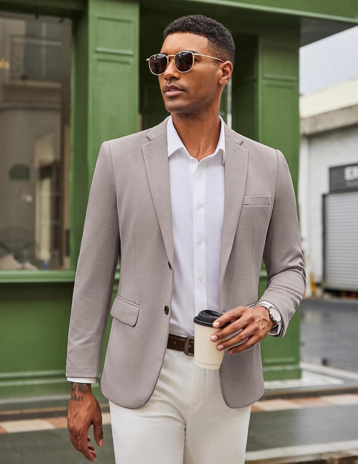 imageCOOFANDY Mens Casual Blazer Knit Sport Coat Lightweight Two Button Suit JacketCoffee